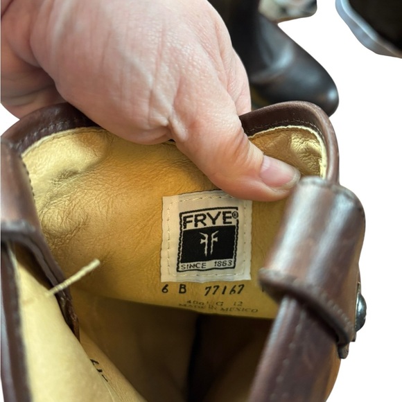 Frye Melissa Double Sole Button Lug Tall Brown Leather Riding Boots Women’s Sz 6 - Picture 7 of 8